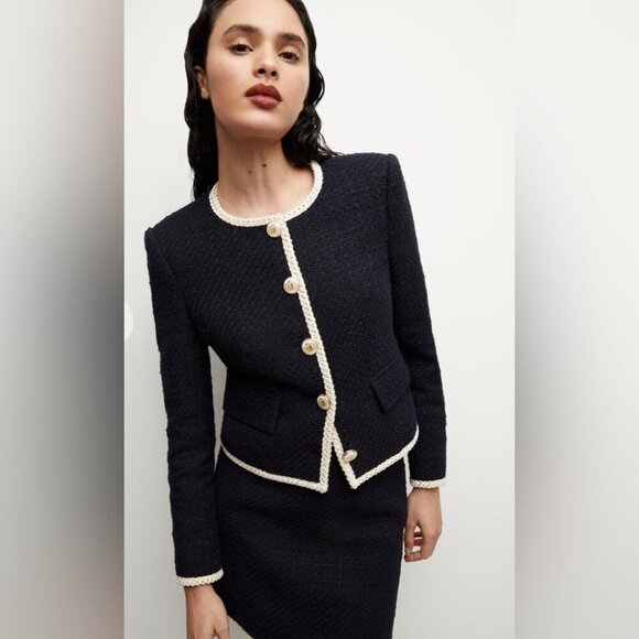 NEW Veronica Beard Mabel Collarless Tweed Jacket Blazer in Navy | size 2 - Picture 7 of 15